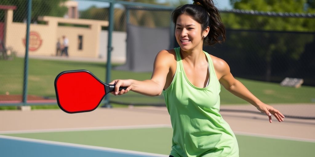 Confident pickleball player hitting the ball