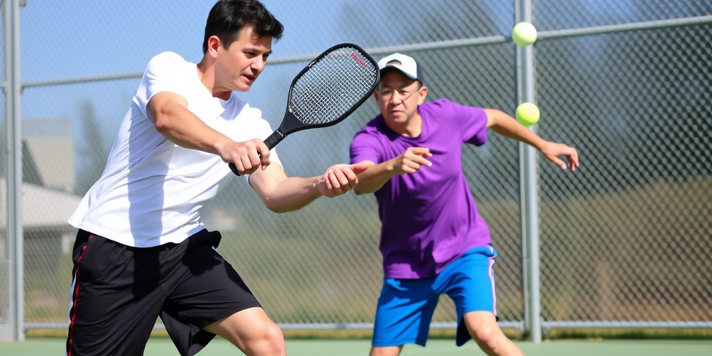 Two pickleball players in action