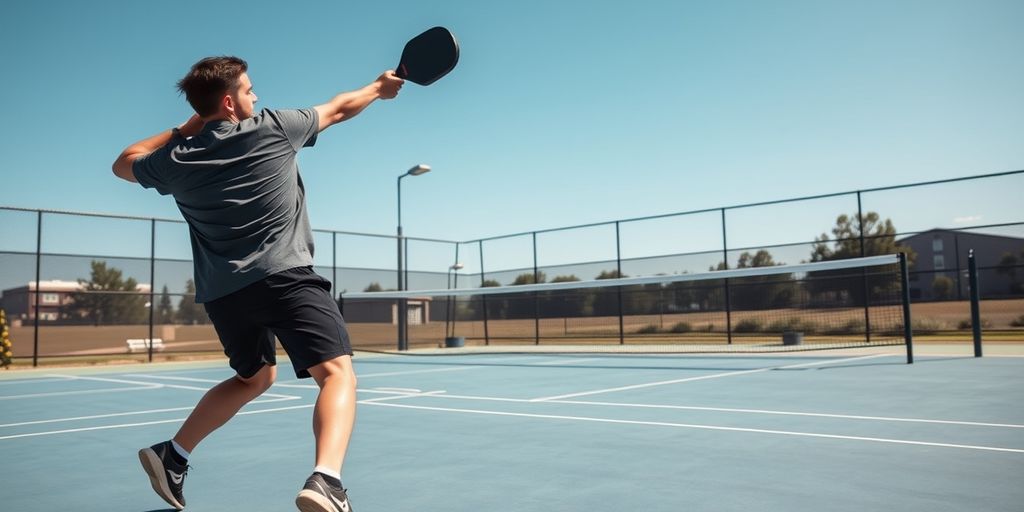 Pickleball player performing backhand shot