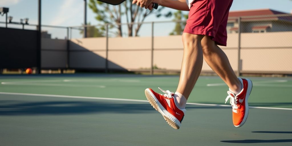 Pickleball player demonstrating agile footwork on court