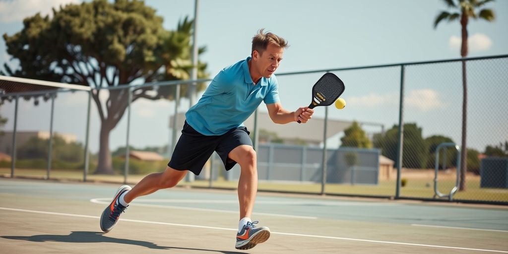 Pickleball player in action on outdoor court