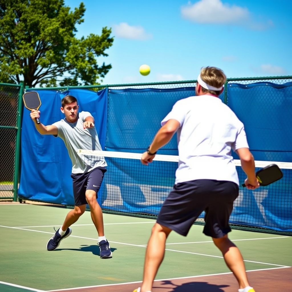 Two players in action on a pickleball court