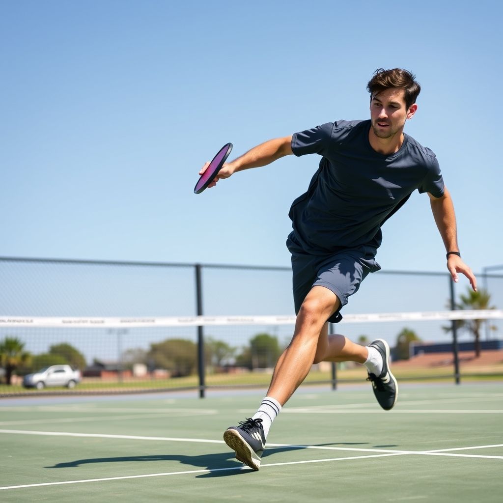 Pickleball player showing agility on outdoor court