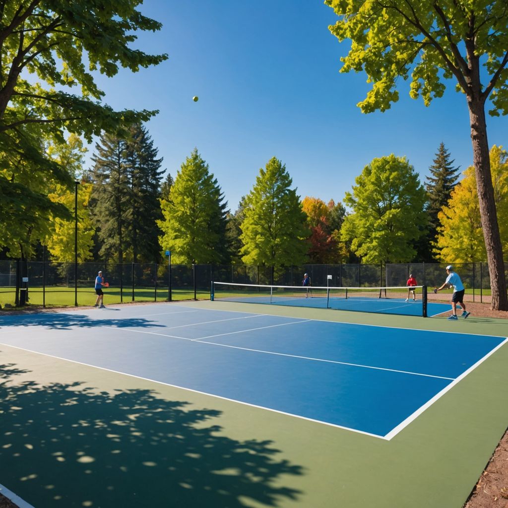 Players on a pickleball court in action