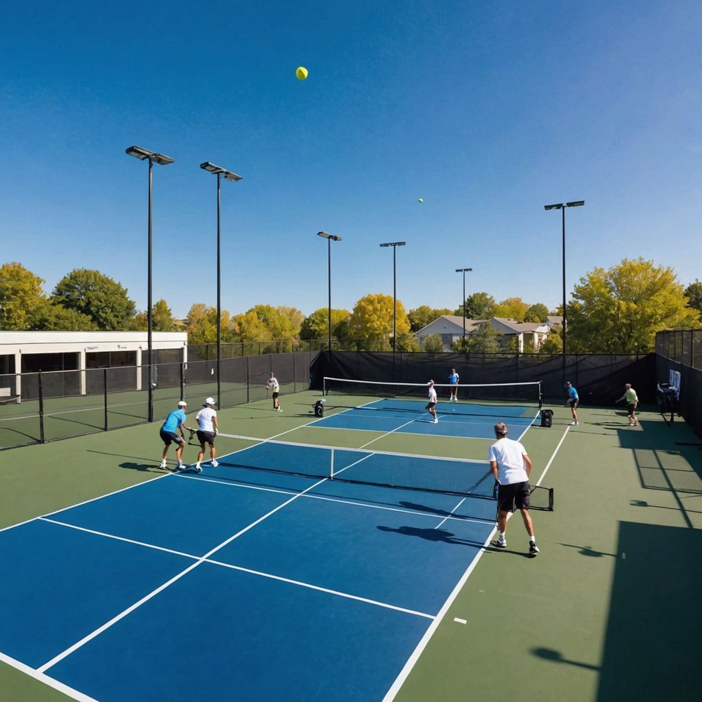 Pickleball players in action on the court