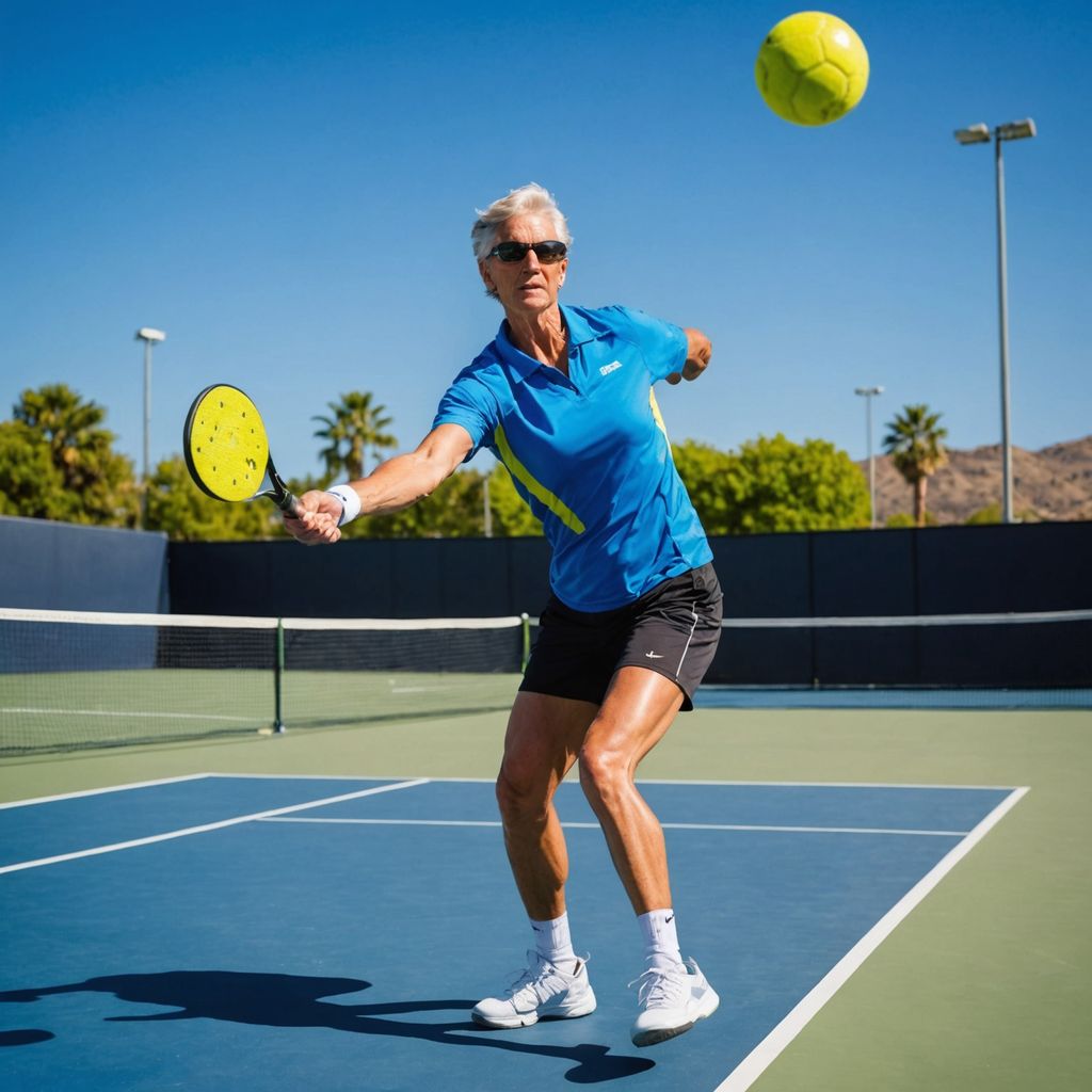 Pickleball player lunging on outdoor court