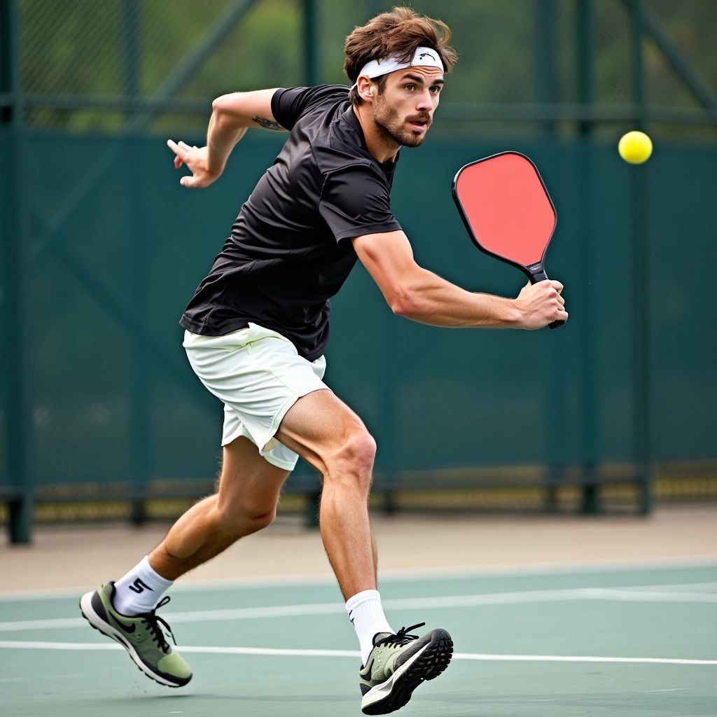 Pickleball player demonstrating quick footwork on court