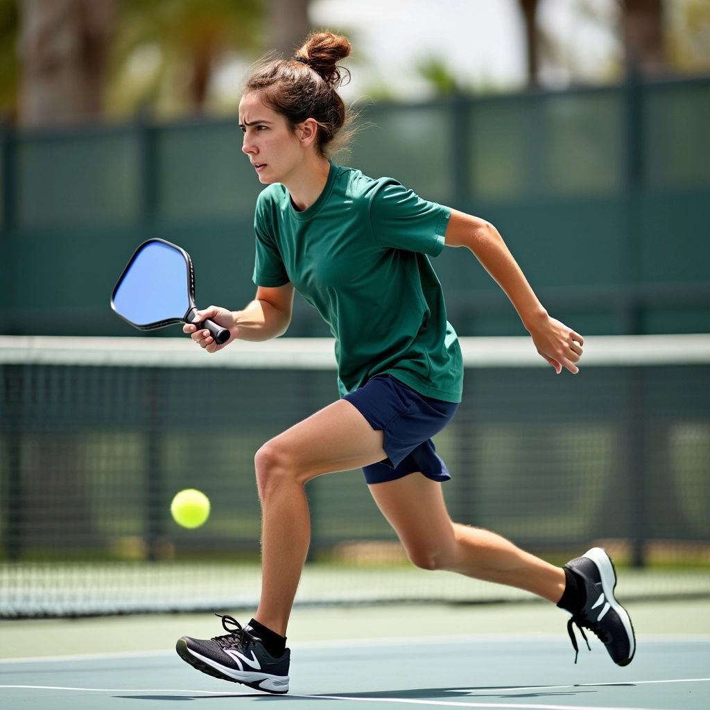 Pickleball player showing quick footwork on court