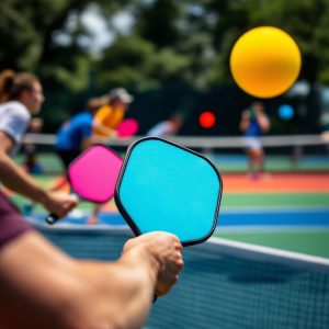 Players enjoying a game of pickleball on a court.