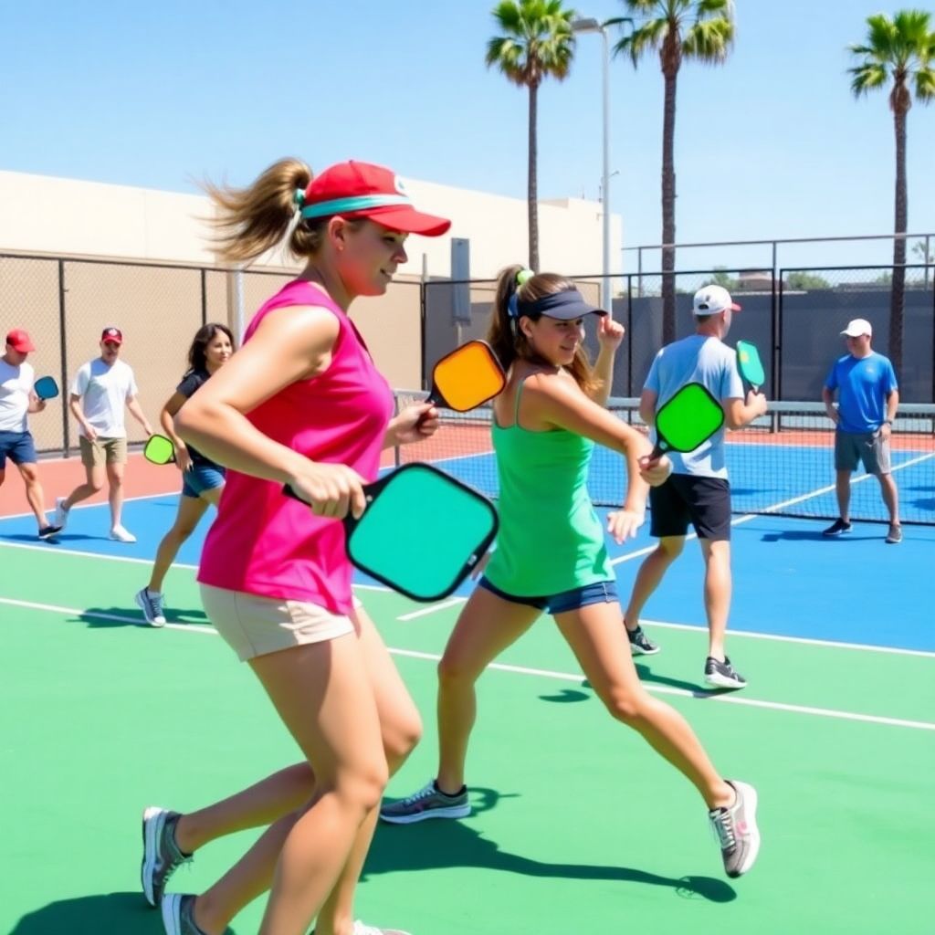 Players enjoying a game of pickleball on a court.