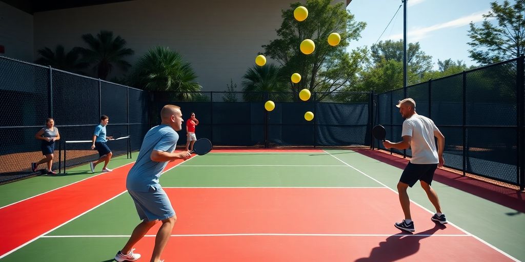 Players practicing pickleball target strategies on a court.