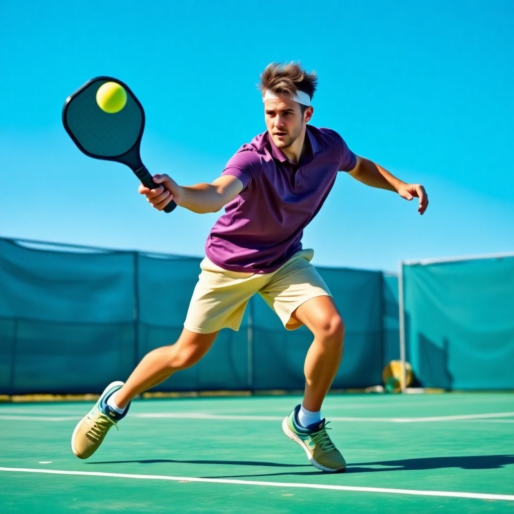 Pickleball player making a passing shot on the court.