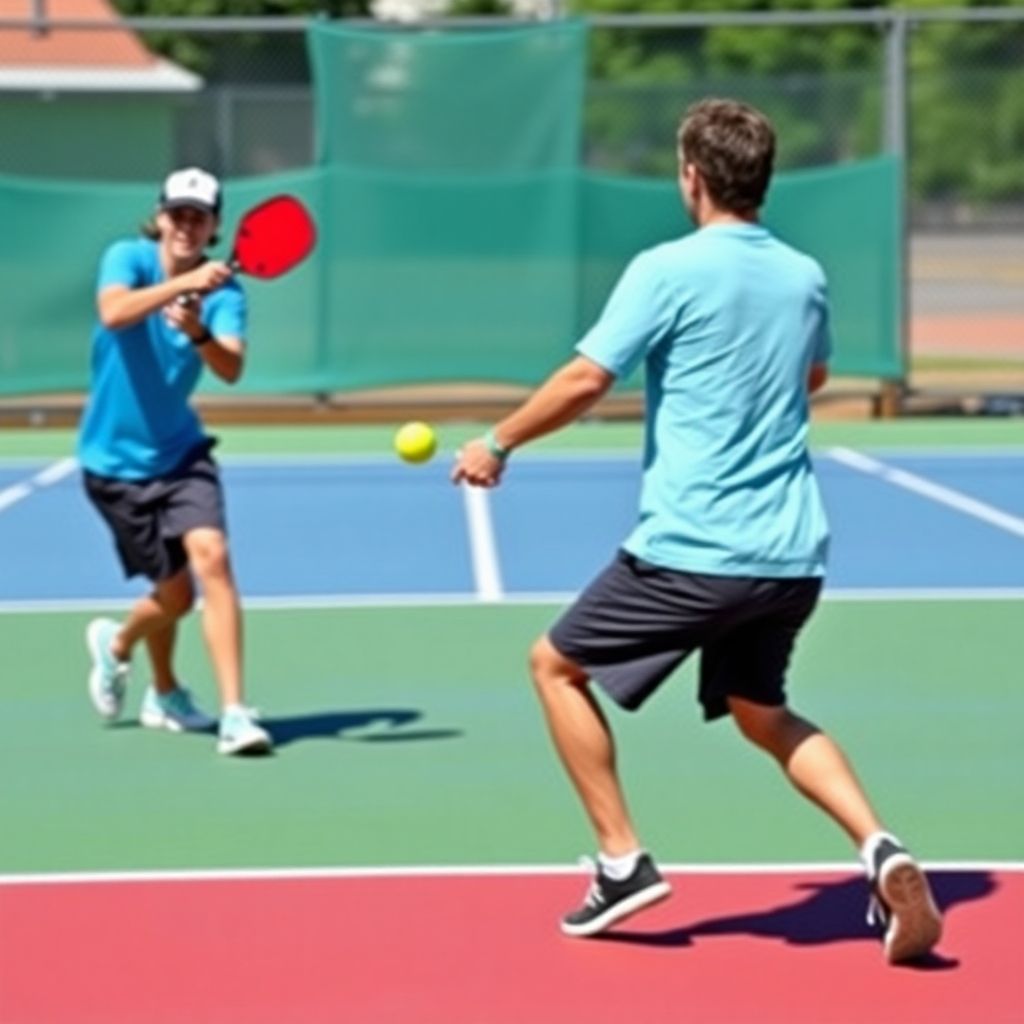 Player executing a pickleball third shot drop technique.