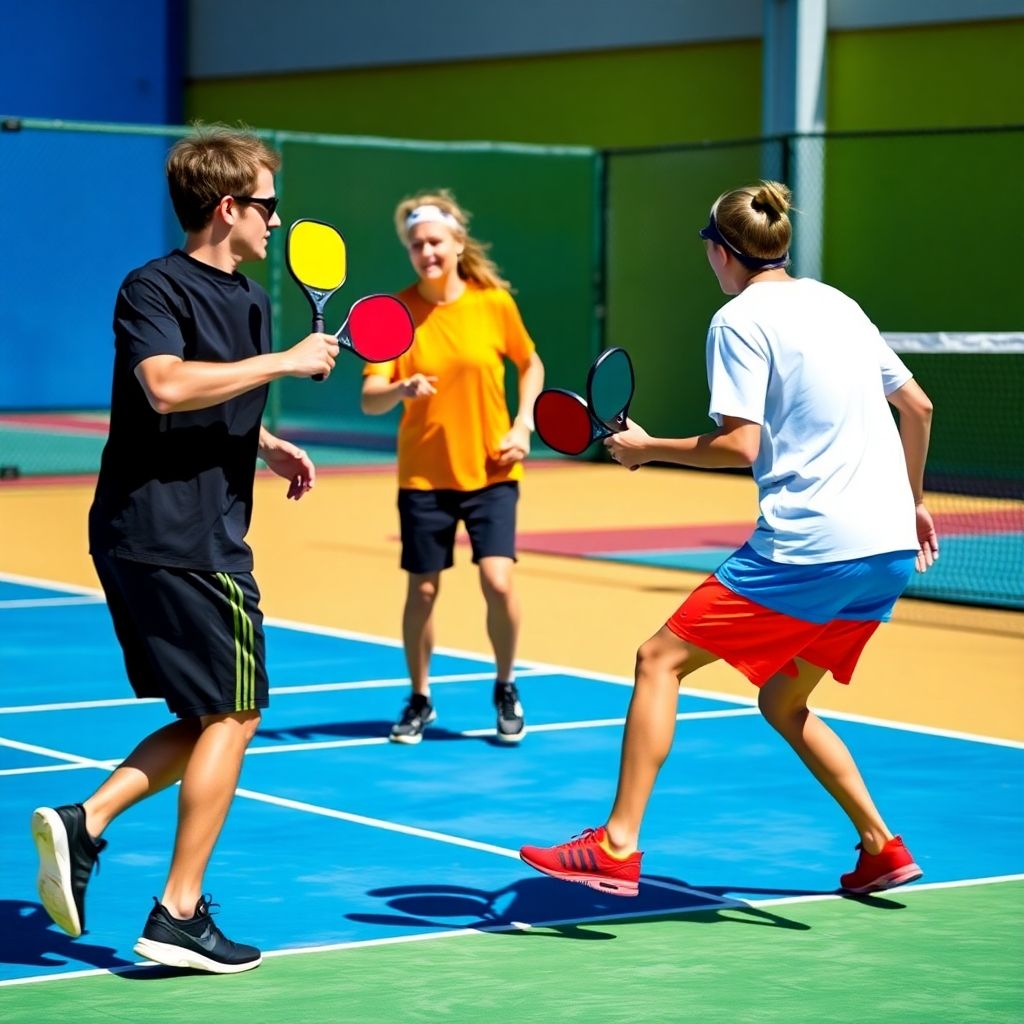 Two players competing in a lively pickleball match.