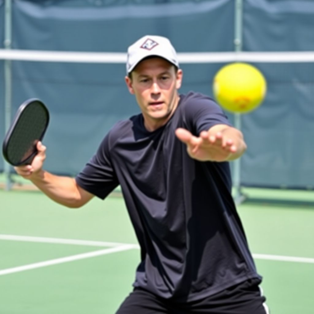 Player performing a spin serve in pickleball.